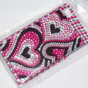 Bling! NWT Pink Hearts Apple iPhone Hard Case Silvery Jewels Bejeweled